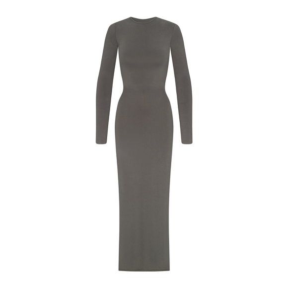 1. NWT SKIMS SMOOTH LOUNGE CREW NECK LONG SLEEVE DRESS IN GUNMETAL - Picture 1 of 7